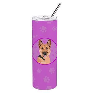 German Shepherd Black and Tan #1 Stainless Steel 20 oz Skinny Tumbler, Pink